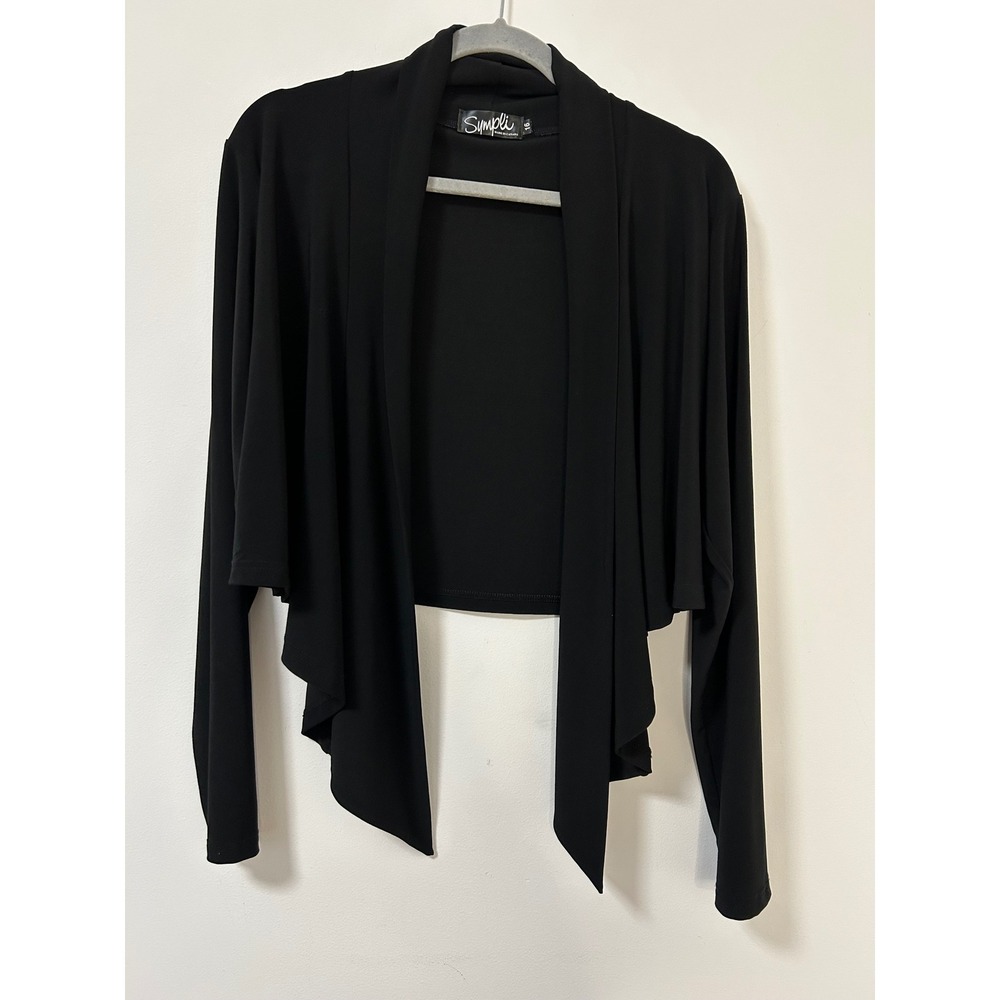 Sympli Black Draped Open Front‎ Cardigan Bolero Jacket Women Size 16